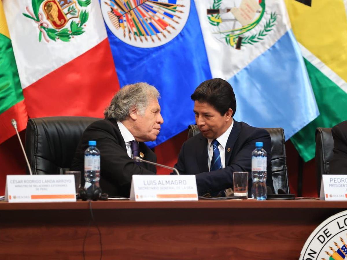 Luis Almagro, secretario general de la OEA, y Pedro Castillo durante la Asamblea General de la OEA en el Perú